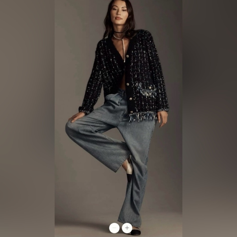 Anthropologie Black and Blue Tweed Cardigan